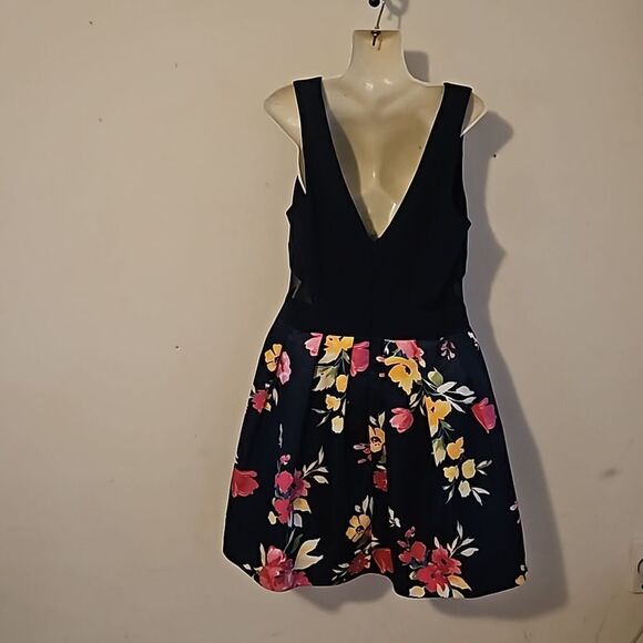 XSCAPE Women's Floral SideMesh Cutout Tutu Mini Dress 12 Navy Blue, Pink - Picture 3 of 16